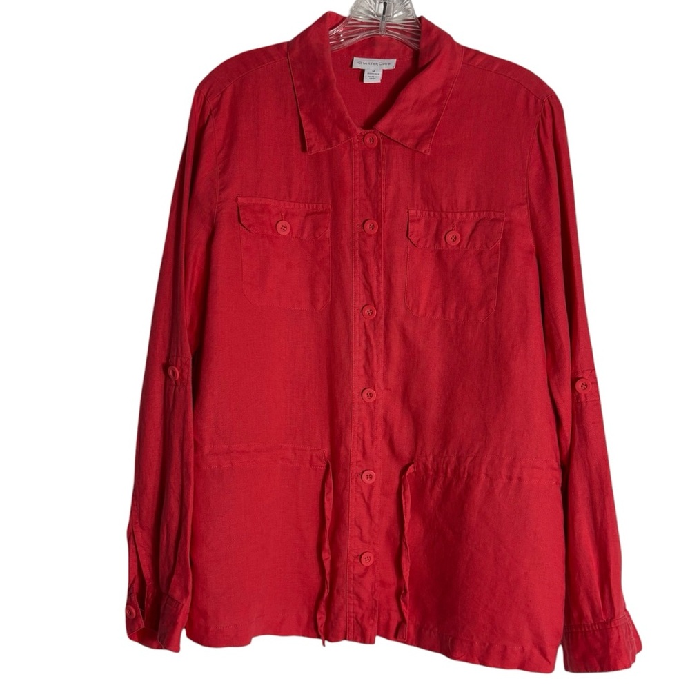 CHARTER CLUB 100% Linen Utility Jacket in Red Size Medium -- CLOSET STAPLE!!! - Picture 4 of 9
